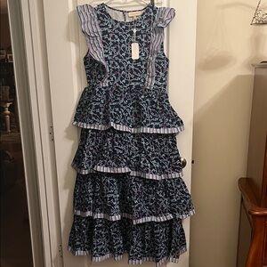 Floral Tiered Dress - Blue and Pink